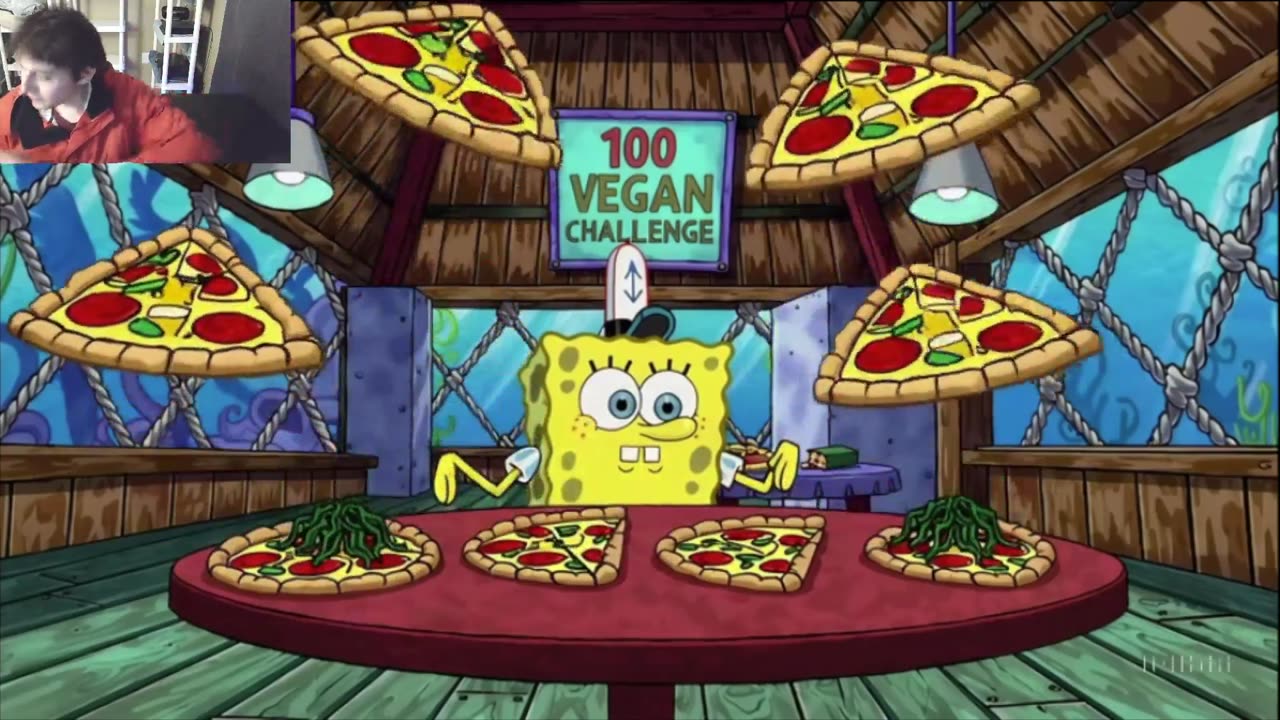 SpongeBob SquarePants Attempts The Vegan Pizza Eating Challenge Fake Funny Parody Cartoon Video