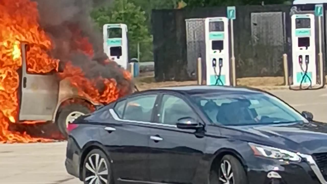car bursts into flames man screams WOW.