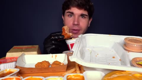 MUKBANG EXTRA CANES SAUCE MCDONALDS BIG MAC BURGERS CHICKEN & FRIES WITH CHEESE_part6