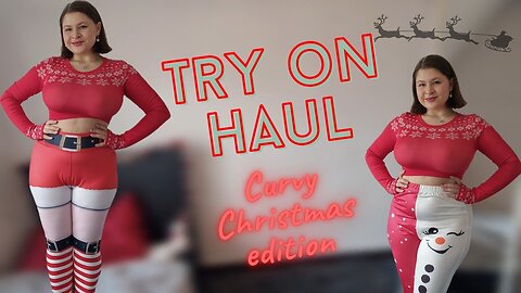 [4K]🎄 Christmas Funny Leggings Try-On Haul | Curvy Model