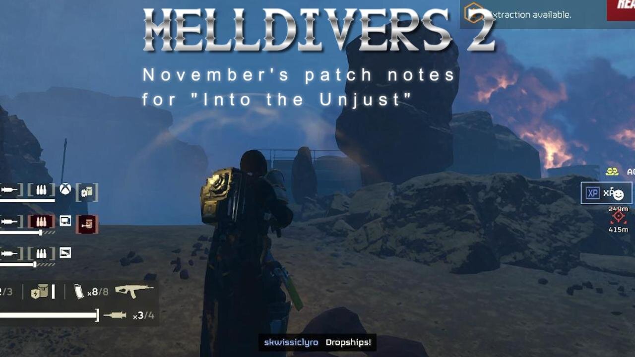 Hell Divers 2 Novembers patch notes for into The unjust,commentary and gameplay test
