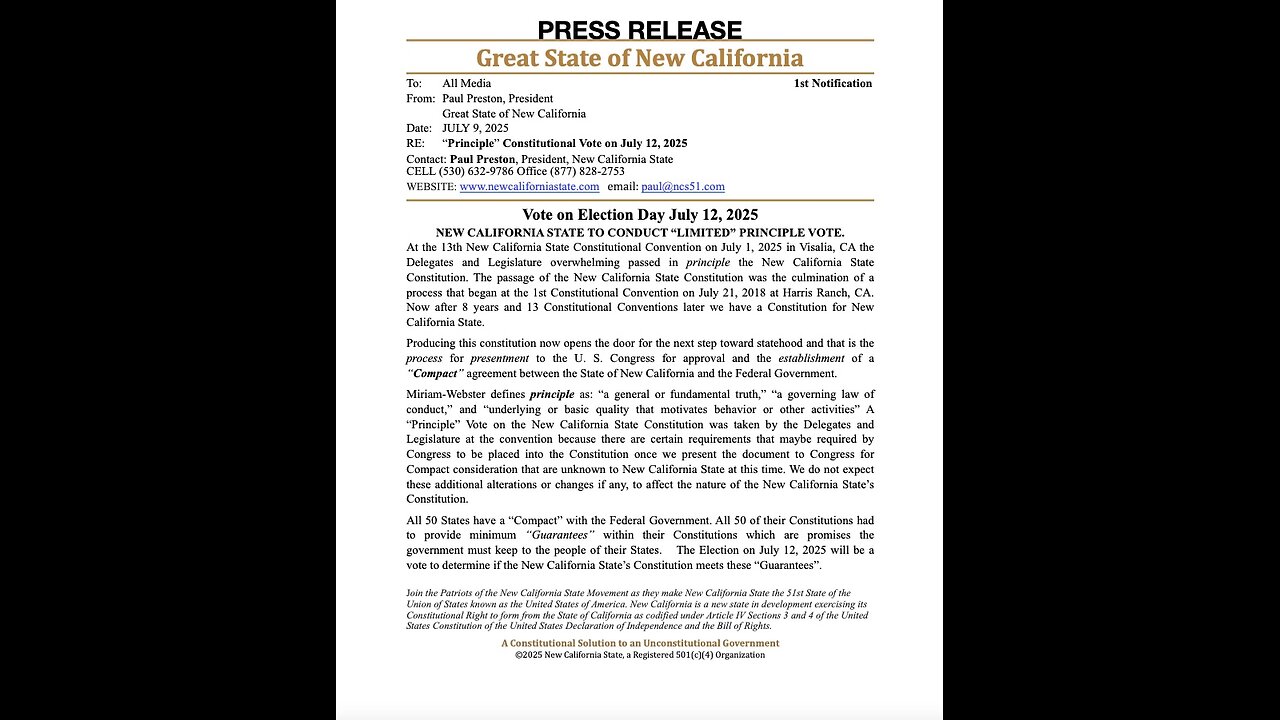 NEW CALIFORNIA STATE PUBLIC CALL JULY 9, 2025