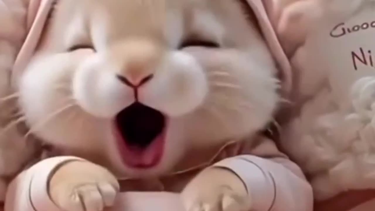 Cute rabbit falls asleep