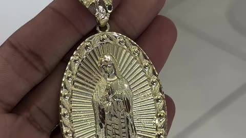 Gold Virgin Mary Pendant with Custom Nugget Bail