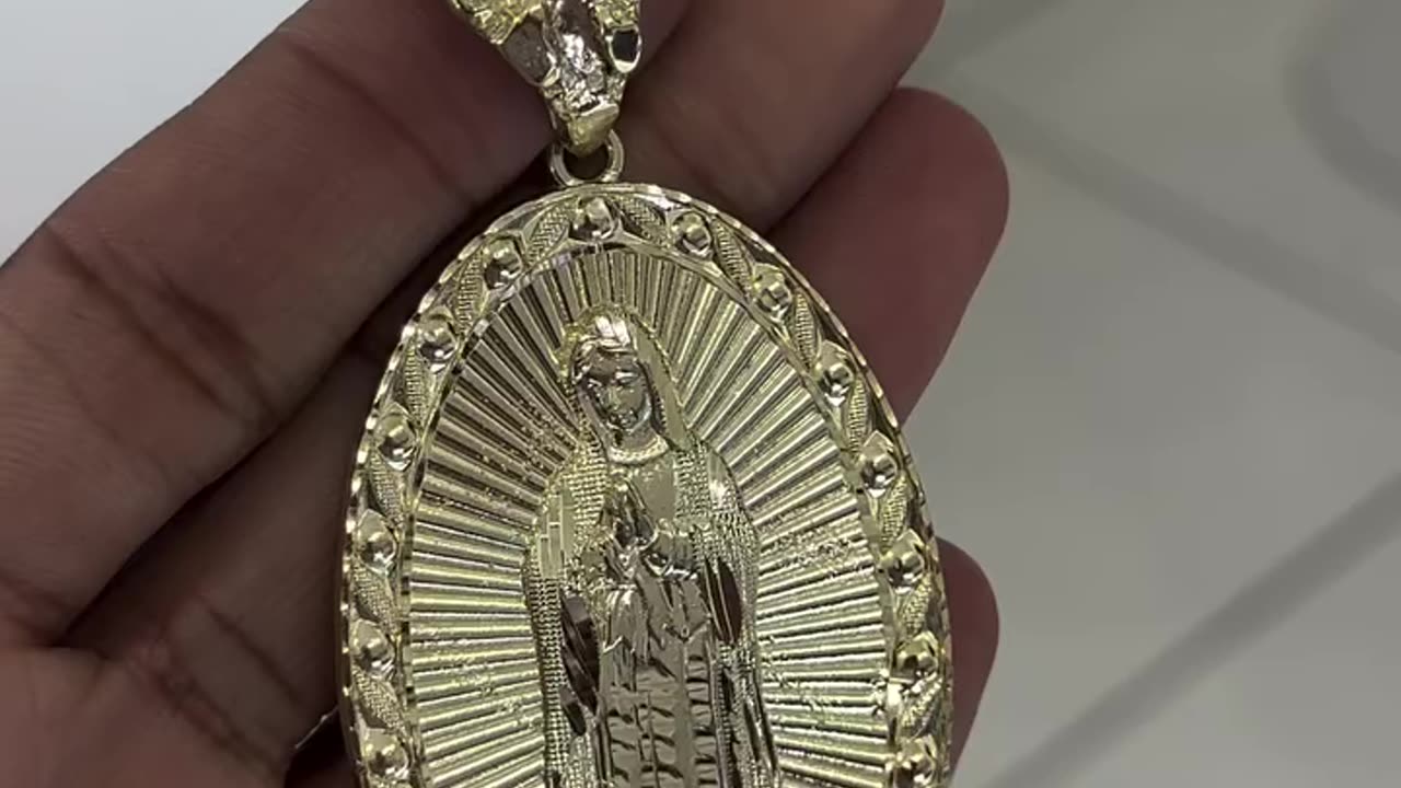 Gold Virgin Mary Pendant with Custom Nugget Bail
