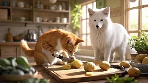 The Cat Rescues an Arctic Fox and Brings It Home to Prepare a Tasty Feast