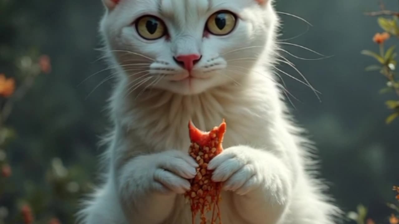 Sweet cat eating fry