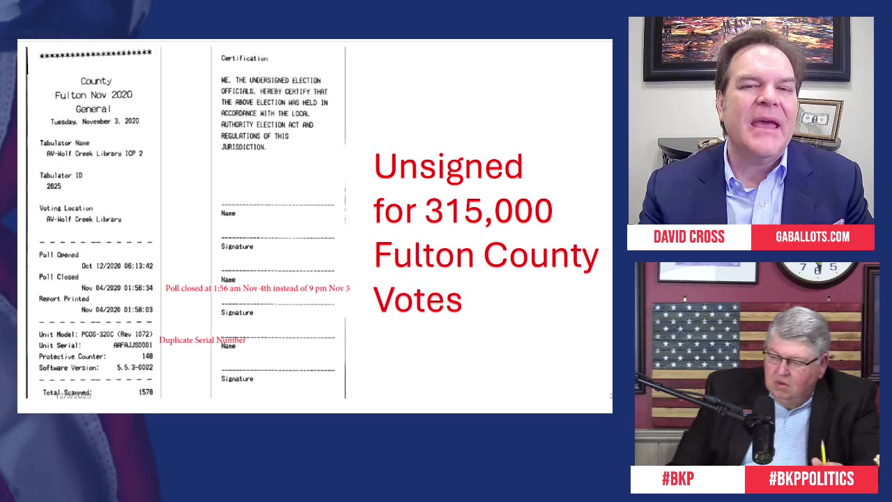 FULTON COUNTY: ‘We Don’t Dispute It’ - 315,000 Votes in 2020 Were NEVER Legally Certified