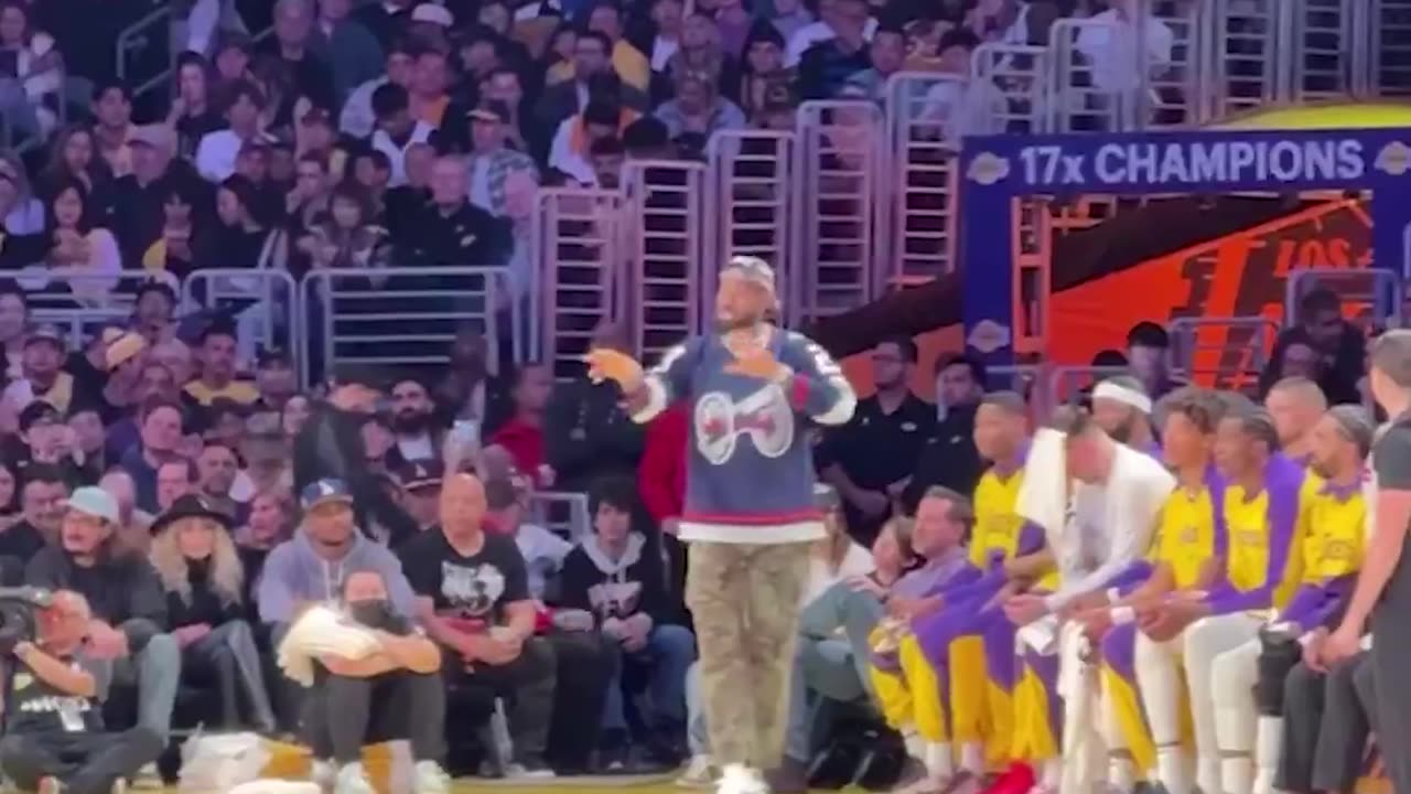 LeBron coaching from the sidelines during Nuggets vs. Lakers.