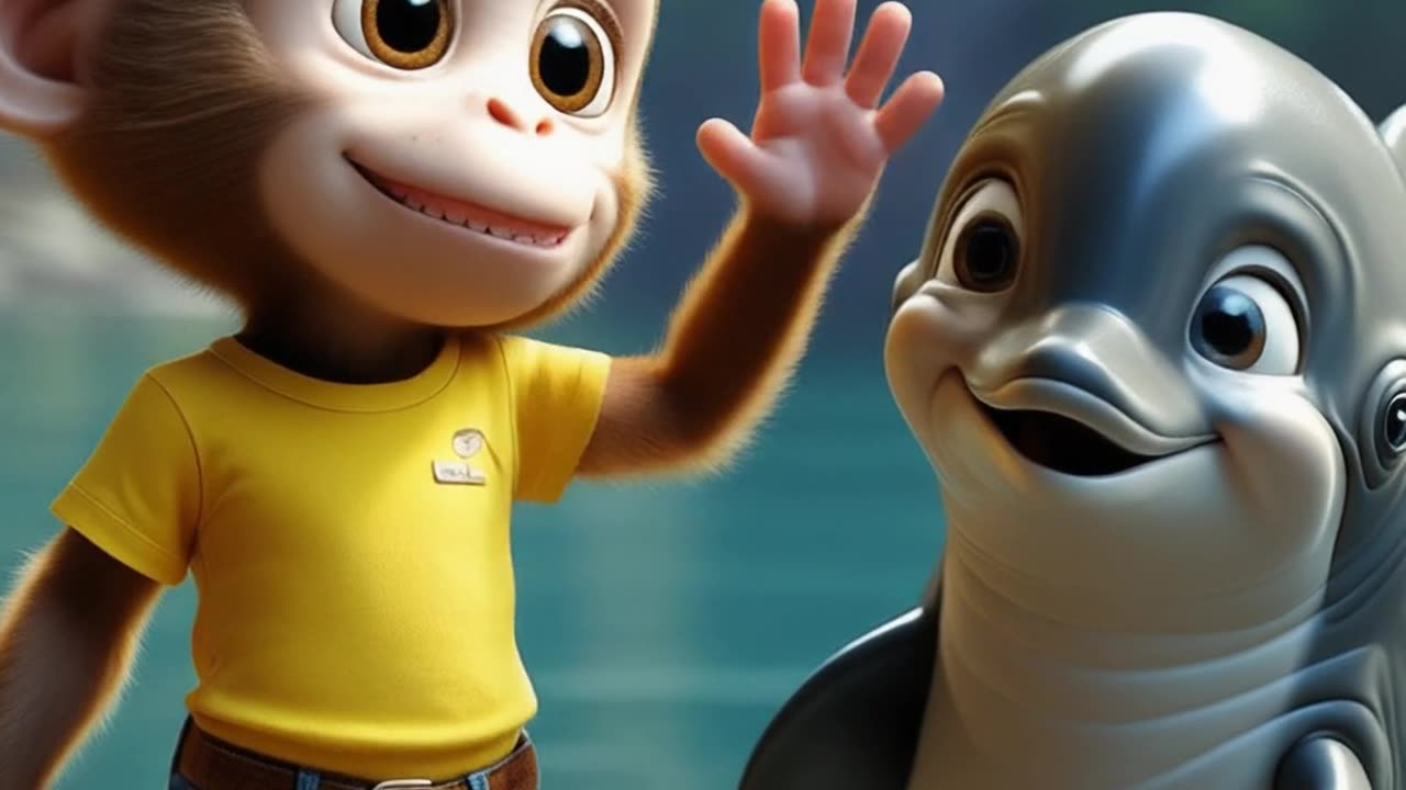 Monkey was travelling in a boat , met a dolphin in his journey and became friends