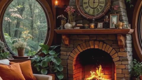 Rustic Woodland Retreat Room with Stone Fireplace.