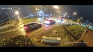 Mercedes flies over two cars in a dramatic crash in Romania