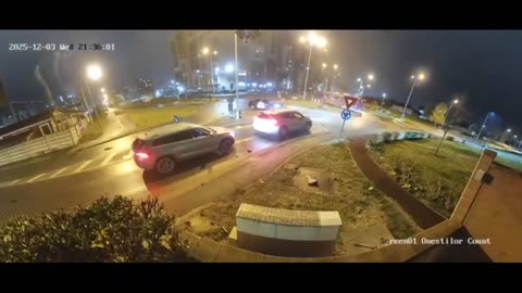 Mercedes flies over two cars in a dramatic crash in Romania