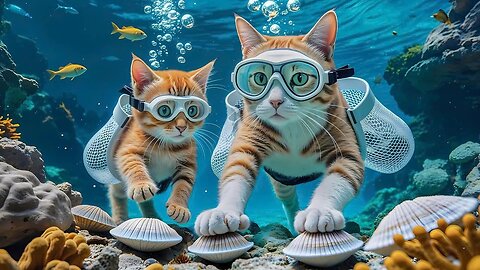 "Mama Cat & Kitten’s Oyster Feast 🐱🐚 | Relaxing Day by the Sea 🌊✨"