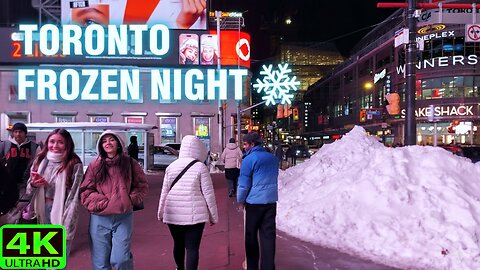 【4K】Toronto Frigid Night Walk ❄️ -28°C Dundas Street West Canada 🇨🇦