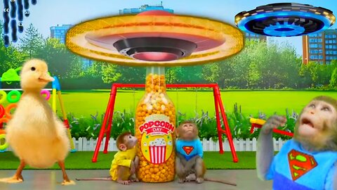 The UFO With Eating popcorn and Fruit With aliens follow with Kiki monkey!?