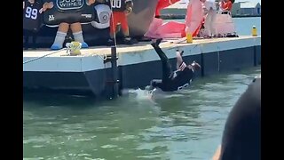 Videographer Falls Into Water During Browns Helmet Reveal
