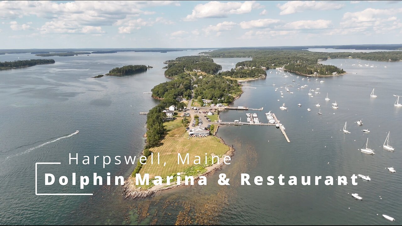 The Dolphin Marina & Restaurant Located in Harpswell, Maine Aerial View in Beautiful 4K