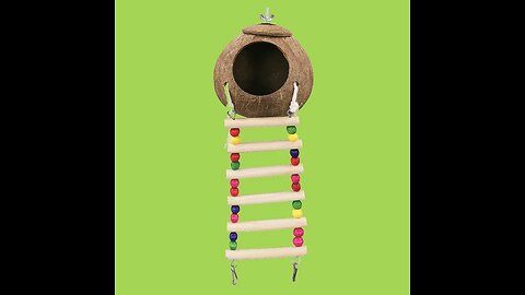 Coconut Shell Bird Nest with Wood Ladders, for Parrot, Budgies, Parakeet, Canary, Finch, Hamster Rat