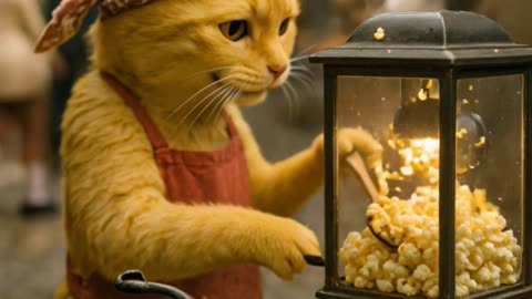 Cat On The Street Selling Popcorn 😺🍿
