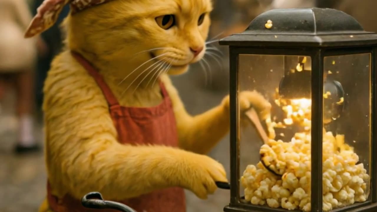 Cat On The Street Selling Popcorn 😺🍿