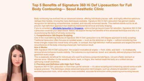 Top 5 Benefits of Signature 360 Hi Def Liposuction for Full Body Contouring— Seoul Aesthetic Clinic