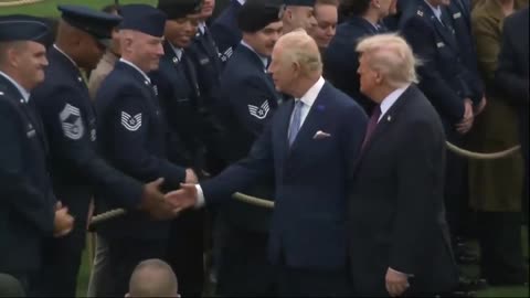 President Trump and King Charles greet service members at Windsor Castle.