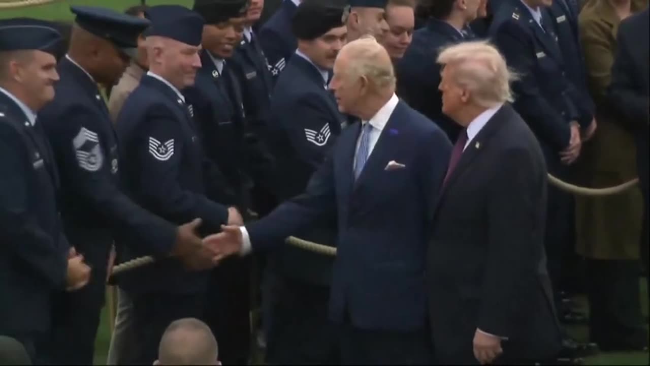 President Trump and King Charles greet service members at Windsor Castle.