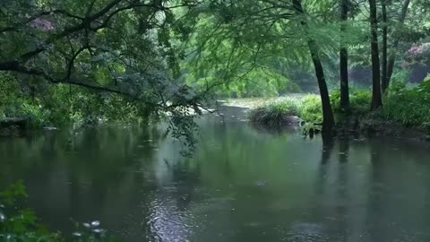 The beautiful little river is raining