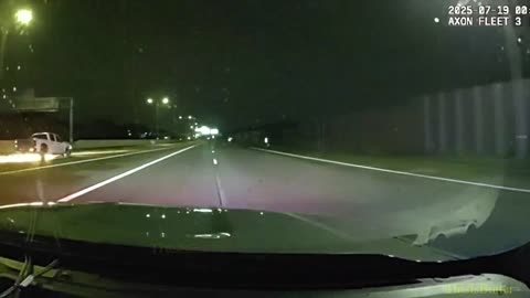 Dashcam video shows sparks flying after stop sticks flatten the truck's tires