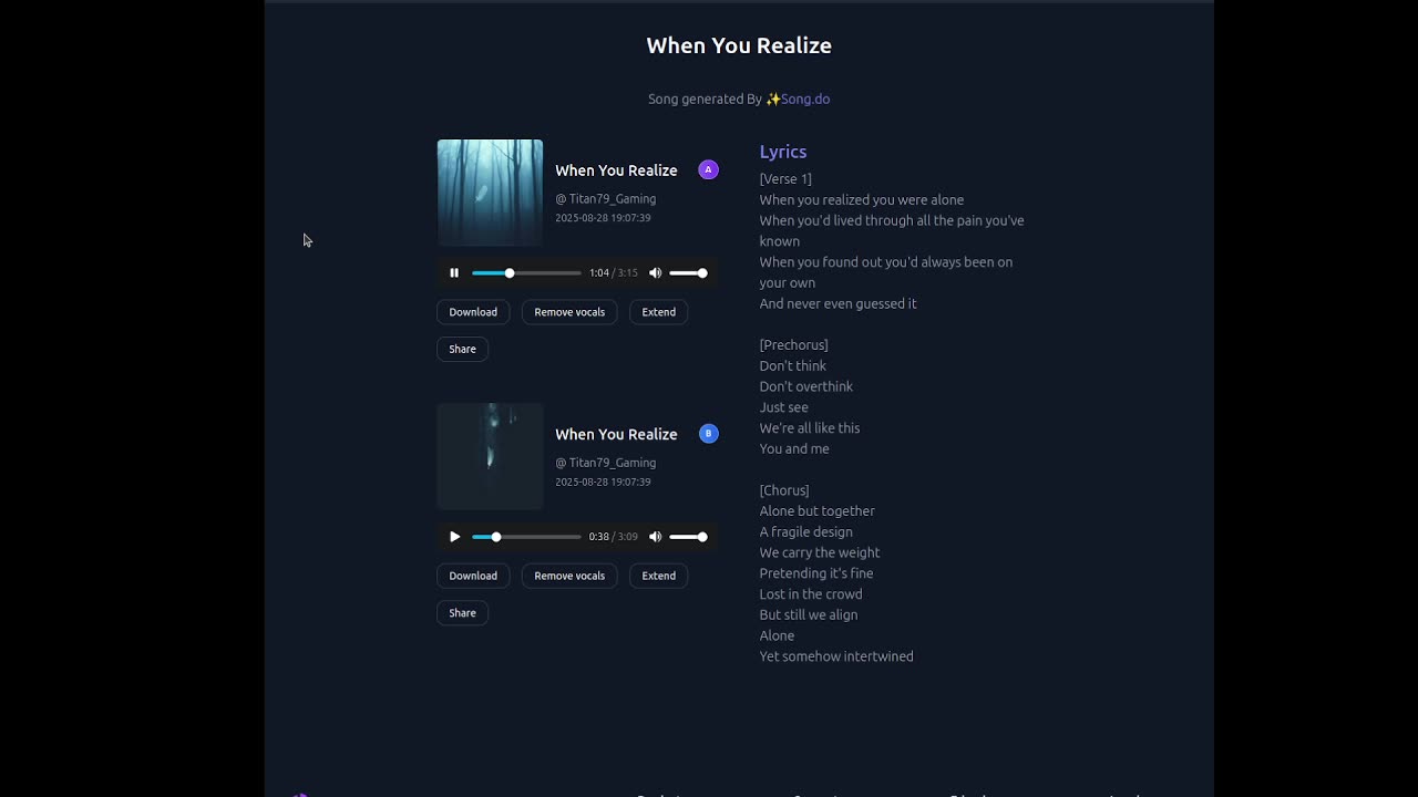 Titan - When You Realize You were Alone = AI Music My TEXT