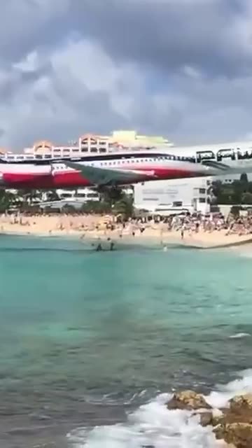 Beach under airplanes.