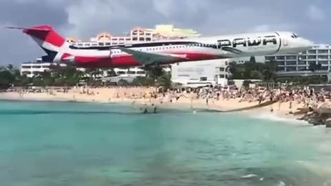 Beach under airplanes.