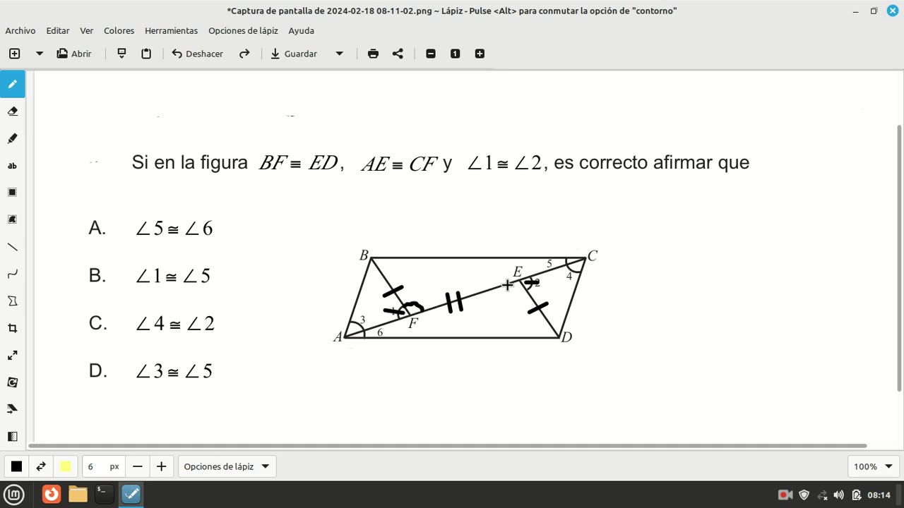 pregunta examen de admisión Universidad Nacional de Colombia , angulos congruentes