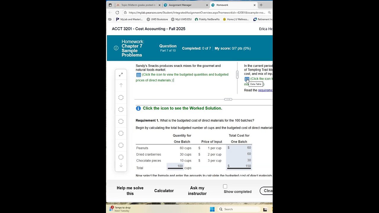 ACCT 3201 Cost Accounting Fall 2025 | Homework Chapter 7 Problem