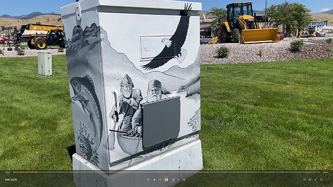 Montana flyfishing urban street art, then multiple heavy machines; Loaders, forklifts, telehandler