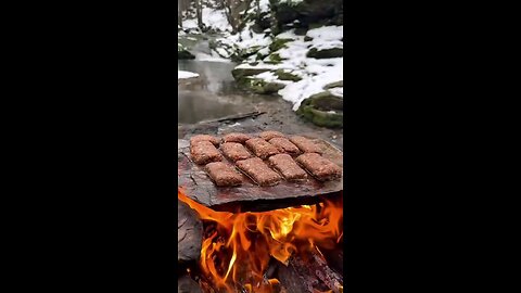 Meatball roll on stone in nature