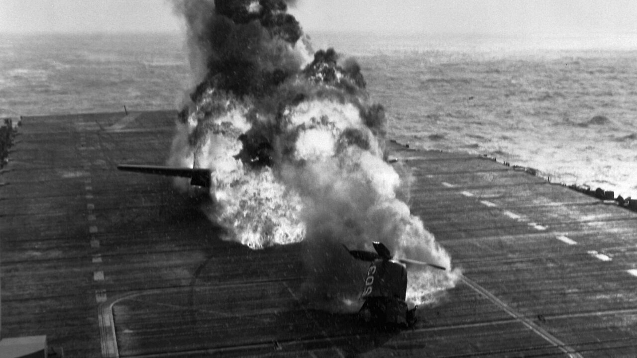 Crashes on board USS Philippine Sea (CV-47)