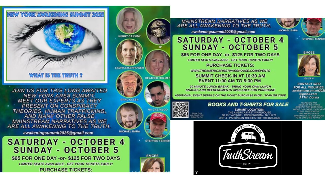 NEW YORK AWAKENING SUMMIT 2025 Oct 4th and 5th with Elisa V and Donna: 2 amazing women are bringing a unique event to the Big Apple, Awareness, Trafficking, UFO’s etc Brad Olson, Michael Bara, Laura Eisenhower, Kerry Cassidy and more !