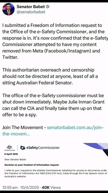 Australia's E-Karen Attempted To Have -Senator Babets Content Removed From Meta & X