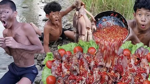 Jungle Kids Cook RAW OCTOPUS with 1000 CHILIS! 🌶️🔥 | Wildest Food Ever!"