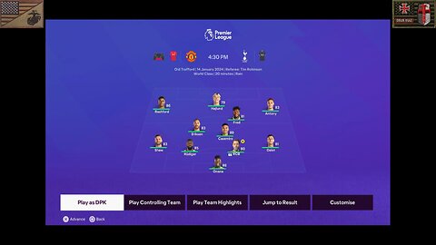 Sports Pitch Soccer 2025-2026: Game #38 [Manchester United F.C. vs. Tottenham Hotspur F.C.]