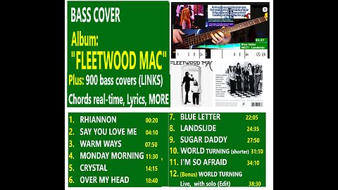 Bass cover Album: "FLEETWOOD MAC" Plus 900 bass covers (LINKS) _ Chords real-time, Lyrics, MORE