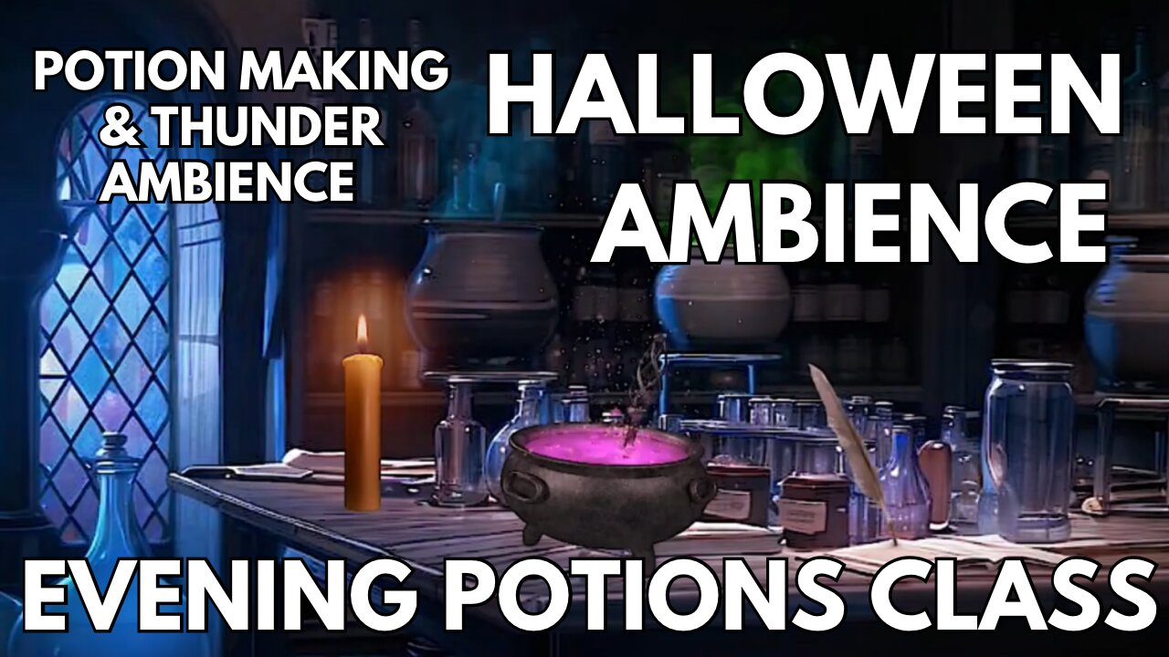 🎃 Evening Potions Class Ambience | Glass Bottles, Mixing Potions & Thunder | Halloween ASMR