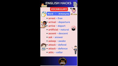 Most important daily use vocabulary with Antonyms 02 #studyhacks123 #vocabulary #english #shorts