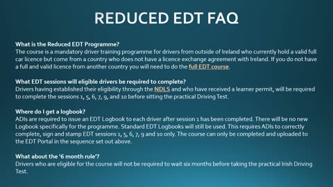 Reduced EDT Programme