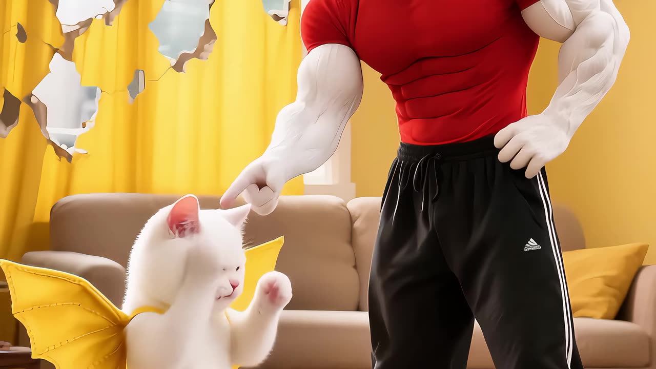 The kitten's dream of flying has come true ,but the price