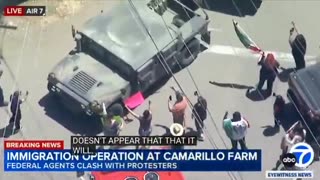 Agitators attempt to block military vehicles during immigration raid at cannabis farm in Camarillo
