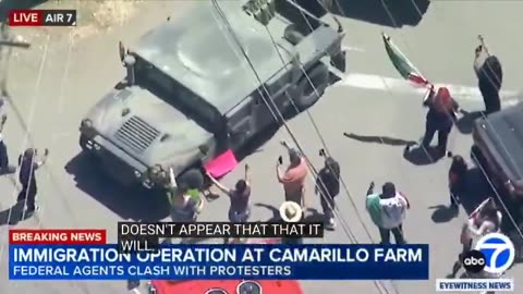 Agitators attempt to block military vehicles during immigration raid at cannabis farm in Camarillo