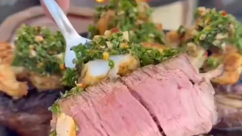 Steak wrapped with beacon and shrimp on top, need to try the fusion recipe sometime